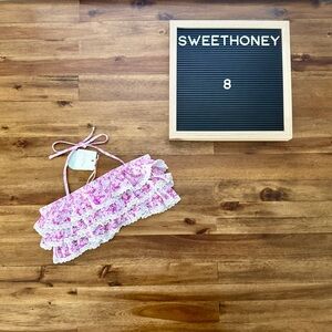 NWT SweetHoney Milly Frilly Bikini Top 8 Ditsy Floral 8 Pink Purple Lace Ruffle
